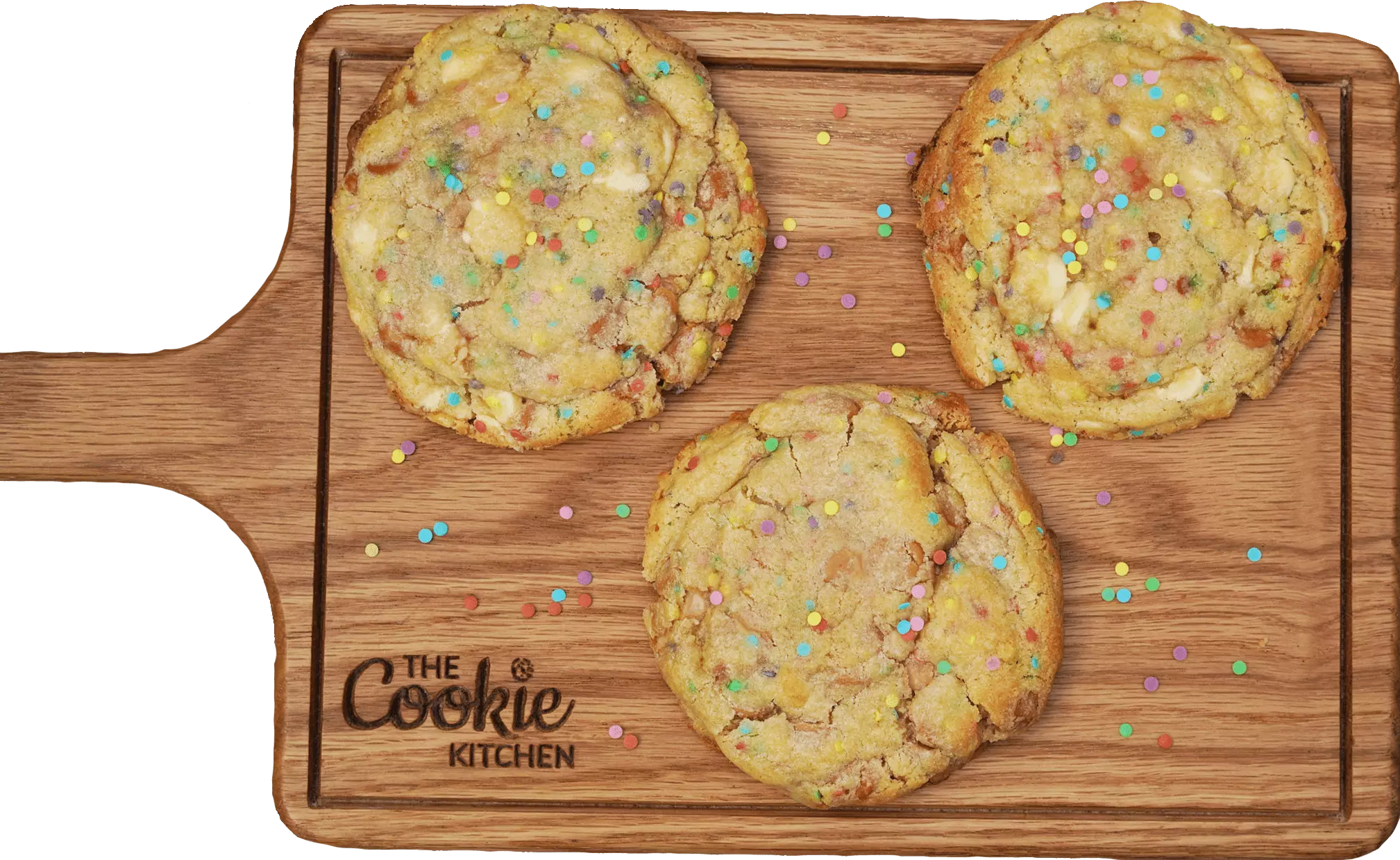 A whole cookie pie with a slice cut out